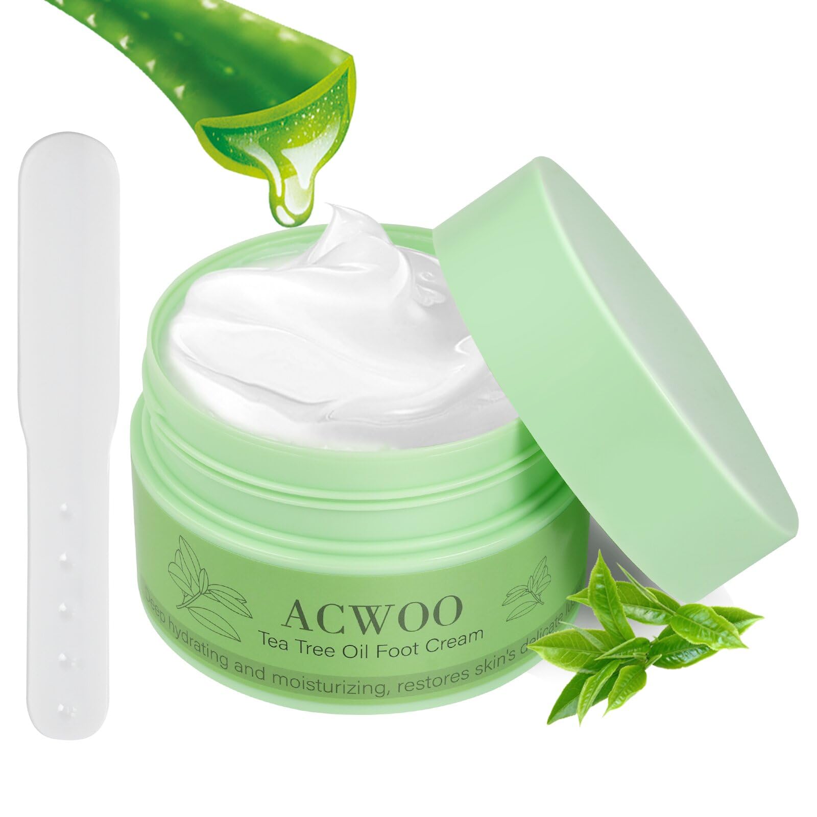 ACWOO Tea Tree Oil Foot Cream, 200g Intense Moisturizing Foot Cream, Cracked Heel Repair Cream for Feet and Hand, Soothing Foot Cream for Athletes Foot, Nail Fungus, Jock Itch, Ringworm, Itchy Skin