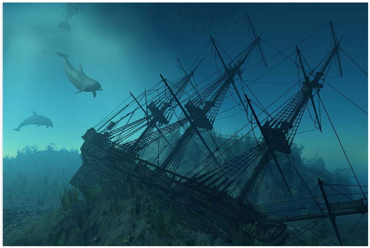 Amazon Victories Fish Tank Backdrop PVC HD Printing Wallpaper Shipwreck On The Seabed
