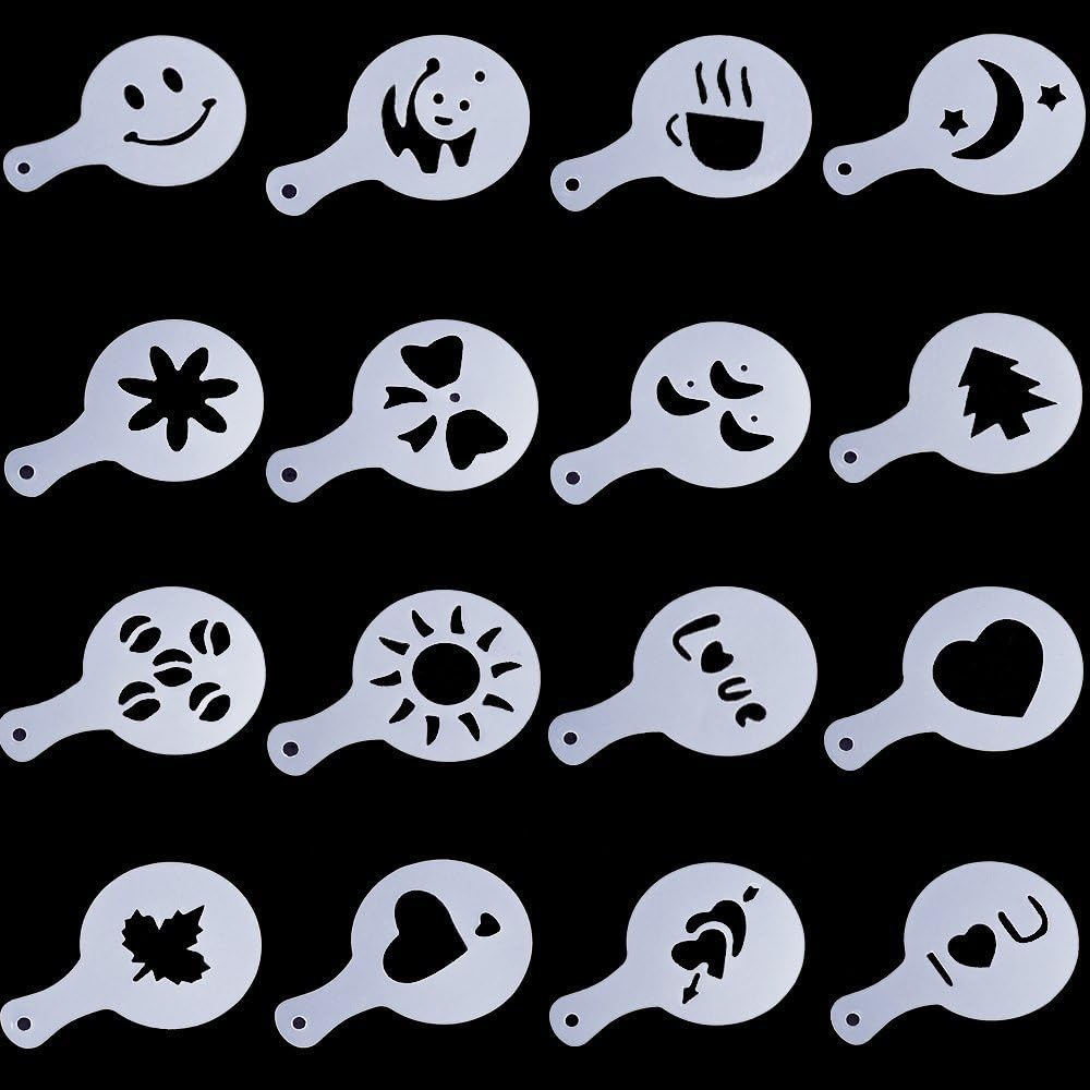 16stk. Streuer Cappuccino Schablone Kaffee Kakaostreuer Motive Deko Dekostreuer Schablone