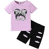 OLMRJKD Kid Toddler Girl Clothes Summer Short Sleeve Figure Graphic Tee Shirt + Shorts Summer Outfits Set