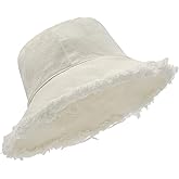 Zylioo Plus Size Frayed Bucket Hat, Reversible 2 in 1 Fringe Tassel Sun Hat for Big Heads, Wide Brim UPF 50+ Fishing Hat