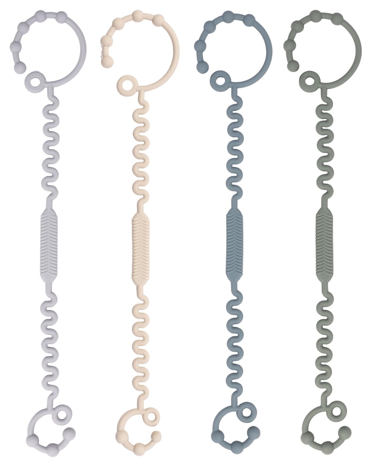 Photo 1 of Babygoal Silicone Toy Strap Chain 4 Pack for Baby Boy Girl Fits Teething Toys,Highchairs,Car Seat,Strollers-Neutral Color 4GJS21-B