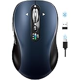 Bluetooth Wireless Mouse for Laptop,USB+BT×2,USB-C Charging,Quiet Multi Device Mouse,Metal 4-Way Super Scrolling,± 3200 DPI,10 Button,Plug&Play,Ergo Computer Cordless Mice,for iPad/Tablet/Mac/PC/Phone