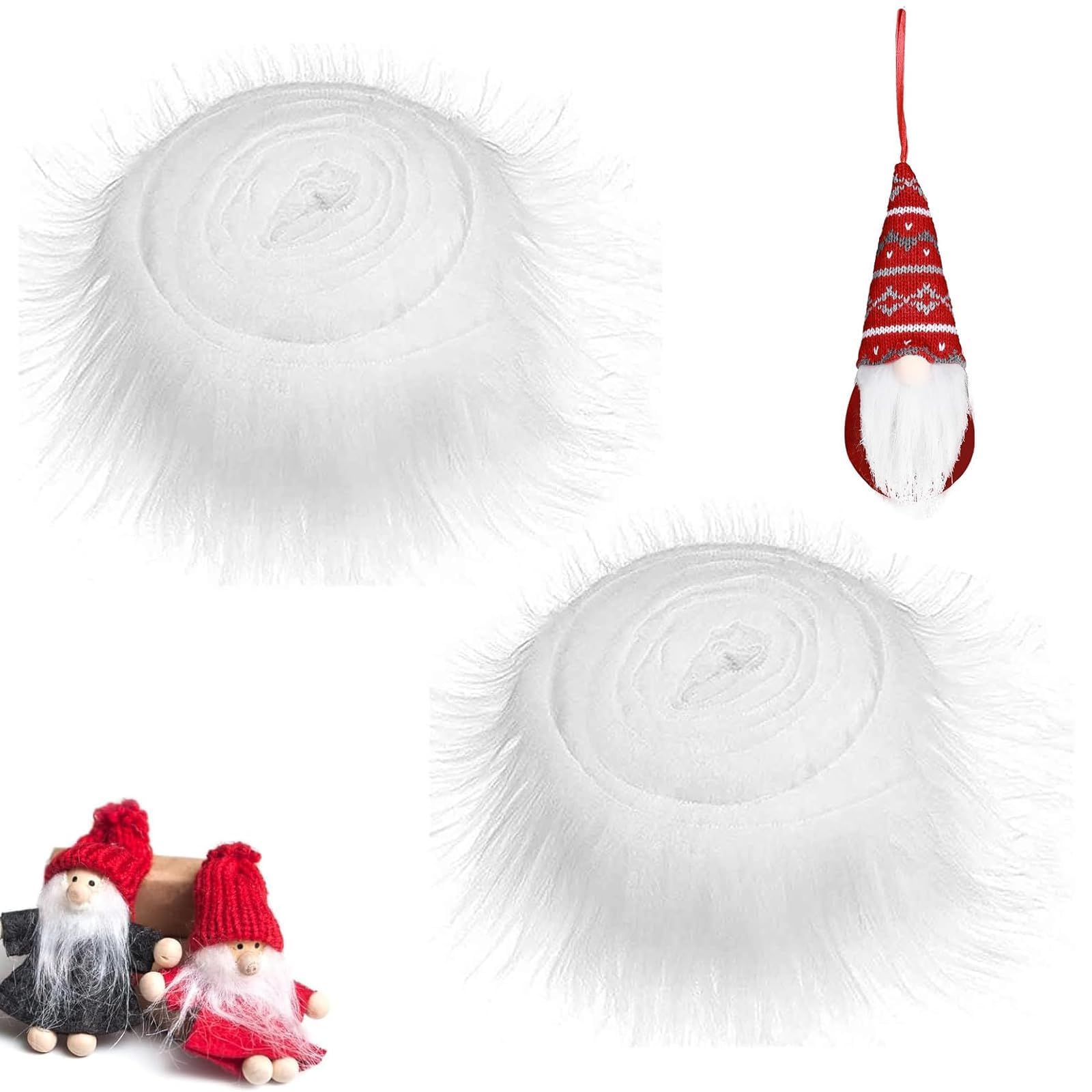 2Pcs Fluffy White Fur Fabric, Scalable Faux Fur, Pre Cut Strip 1.96x59.05in White, Fake, for Santa Claus Hair & DIY Craftsmanship