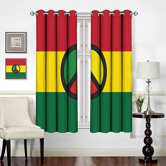 W 66" x L 90",Rod Pocket Curtain Panels for Bedroom & Living Room,Jamaican,Reggae