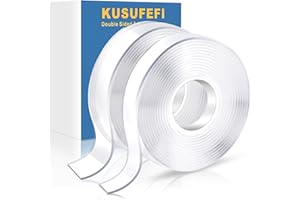 KUSUFEFI Double Sided Adhesive tape Heavy Duty, Double Stick Mounting (2 Rolls, Total 20FT), Clear Two Sided Wall tape Strips, Removable Poster tape for Home, Office, Car, Outdoor Use