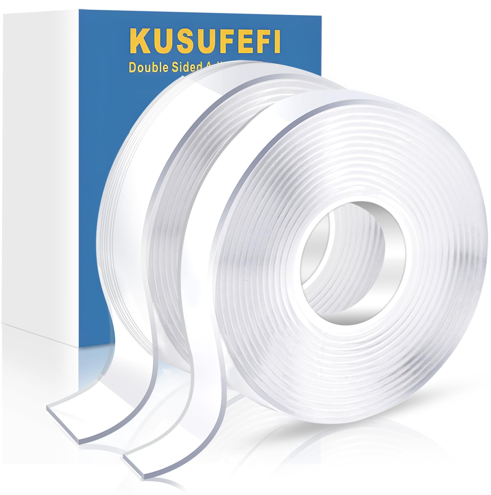 Photo 1 of KUSUFEFI Double Sided Adhesive tape Heavy Duty, Double Stick Mounting (2 Rolls, Total 20FT), Clear Two Sided Wall tape Strips, Removable Poster tape for Home, Office, Car, Outdoor Use