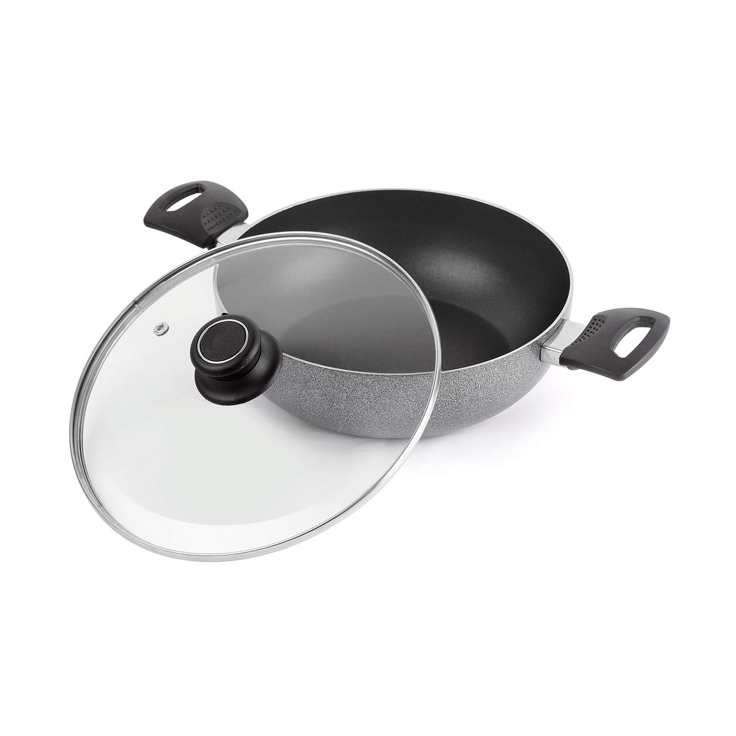 Cello Non Stick Hammered Tone Kadhai with Glass Lid