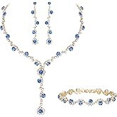 Crysdue Rhinestone Wedding Jewelry Set for Women Brides Bridesmaid, Sparkle Crystal Earrings Statement Necklace Bracelet Set for Party Prom