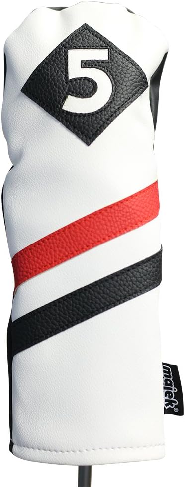 Majek Retro Golf Headcovers White Red and Black Vintage Leather Style 1 3 5 Driver and Fairway Head Covers Fits 460cc Drivers Classic Look : Sports & Outdoors