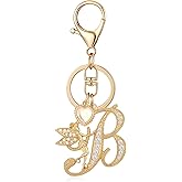 OKAICEN Gold Plated Alphabet Initial Letter Keyring Keychain for Women Girls Crystal Key Chains for Wallet Backpack Bag Charm