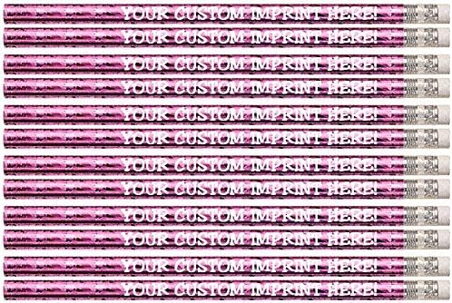 Express PencilsPersonalized Custom Round Pencils - Glitz & Glitter Foil Theme -Printed w/your name/message/text or logo - Made in the USA - Personalization -Great gift idea- 12/Set (PINK PRISM)