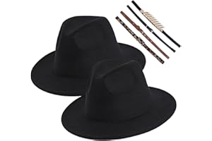 GEYANUO 2 Pack Mens Womens Fedora Hat Classic Wide Brim Floppy Panama Hat with Ring Belt Buckle Fashion Fedora Hat