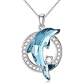 TOUPOP Dolphin Gifts for Women Sterling Silver Dolphin Crystal Pendant Necklace Jewelry Gifts for Women Mom on the Birthday Beach Mothers Day Graduation