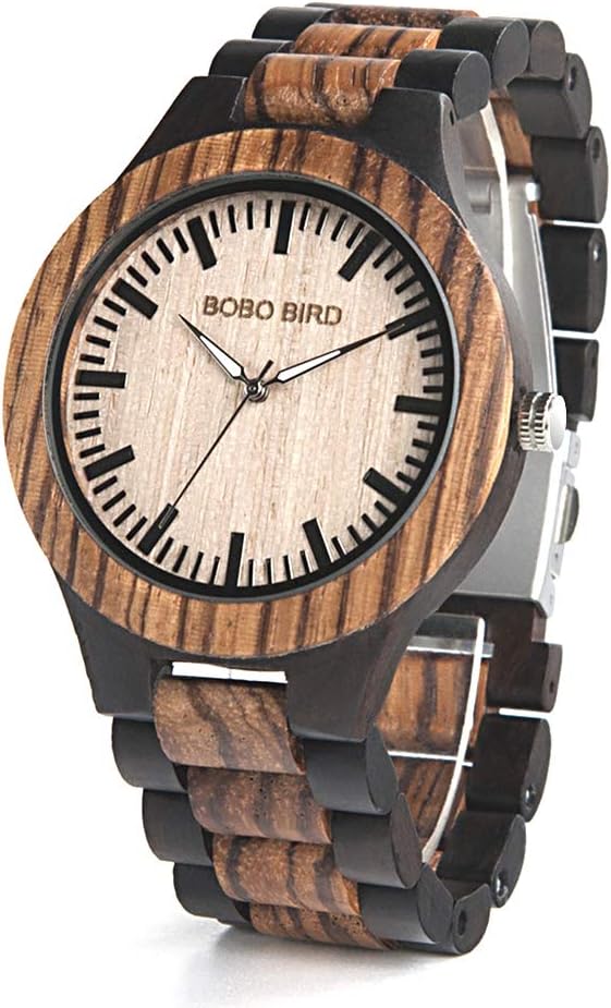 Men‘s Wood Watch Quartz Zebra Wooden Lightweight Vogue Wrist Watches for Men