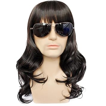 Amazon Com Anogol Free Hair Cap 80s Rocker Wig Men Black Wig 80s