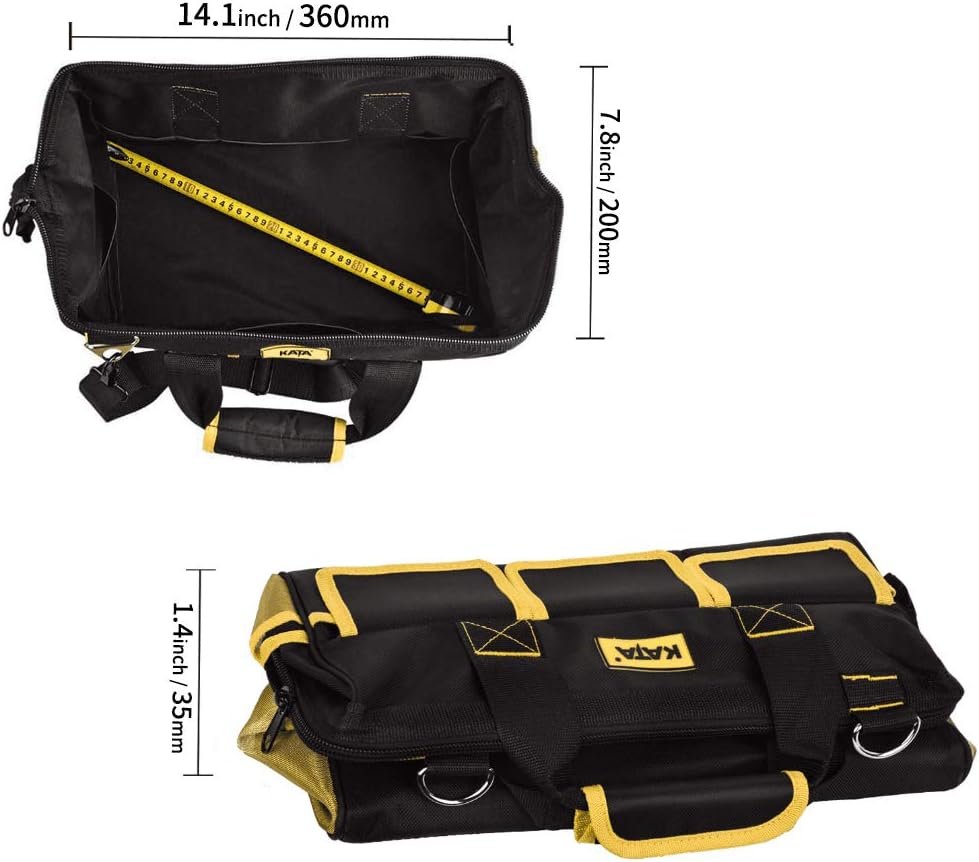 KATA 16 Inch Heavy Duty Tool Bag with Wide Mouth for Tool Storage, Carrier and Organizer, Bag for Tools, Yellow - - 