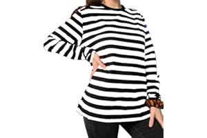 Ezsskj Women Long Sleeve Black White Striped T Shirts Red White Where's Waldo Costumes Shirt Black Red Calvin Hobbes Shirt