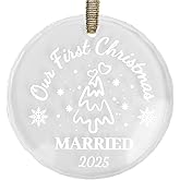Engagement & Wedding Gifts 2025 for Couples, Our 1st Christmas Married Hanging Ornament Glass Christmas Ornament Decor for Newlyweds First Xmas Together as Married Couple