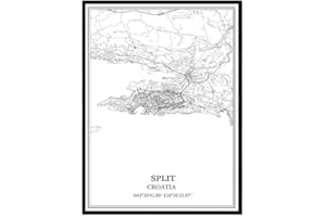 TANOKCRS Split Croatia Map Wall Art Canvas Print Poster Artwork Unframed Modern Black and White Map Souvenir Gift Home Decor
