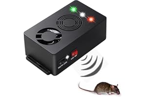 Angveirt Ultra Sonic Rodent Treatment Repeller Battery Operated Mouse Reducer Repellent Pest Rat Mice Repelling Device with Strobe Lights Under Hood Animal Deterrents 1Pack
