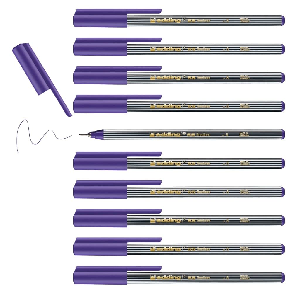 edding 55 - fineliner - violet - 10 pens - 0.3 mm nib - colour pen for writing, drawing, underlining, illustrating - for children and adults, at school and in the home or office