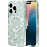 ZAGG Milan Snap Case for iPhone 16 Pro - White Floral Design on Green Transparent Base, MagSafe & Wireless Charging Compatible, 13ft Drop Protection, Eco-Friendly, Graphene Reinforced, Green Daisies