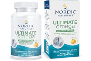 Nordic Naturals Plant Based Ultimate Omega, Lemon Flavor - 60 Vegetarian Soft Gels - 1210 mg Omega-3 - Vegan EPA and DHA - Supplement Made from Algae - Brain & Heart Support - Non-GMO - 30 Servings