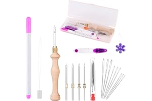 ZUAOOZ Punch Needle Kit Includes 1.6mm-2mm-2.5mm-3.5mm-5mm Needle,5 Size Metal Needles,Punch Needle Tool for Adult Beginner,Perfect for DIY Craft Decoration&Gift(Pink)