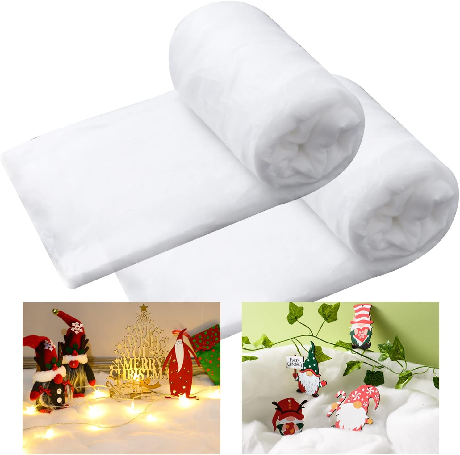 Artificial Snow - 2 Pack 3 x 5 Ft Christmas Fake Snow Blankets, Thickened Faux Snow Cover- Artificial Snow Roll for Crafts - Fluffy Fake Snow Decorations for Christmas Tree, Mantle, Village, Nativity Winter Xmas Decor