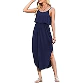 LILBETTER Women's Adjustable Strappy Split Summer Beach Casual Midi Dress