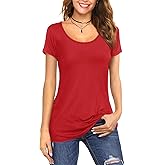 Amoretu Women's Scoop Neck Short/Long Sleeve Tees Cotton T Shirts Blouses Tops