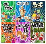 Regal Games Classic Card Games 6 Game Set (Old Maid - Go Fish - Slapjack - Crazy 8s - War - Monster Memory Match)