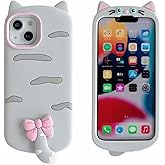 HYHMXB Phone Cover, 3D Cute Kawaii Tail Cat Design Soft Silicone Shockproof Bumper All-Round Strong Protective Phone Case Compatible with iPhone 15 Pro Max for Girls Women Grey