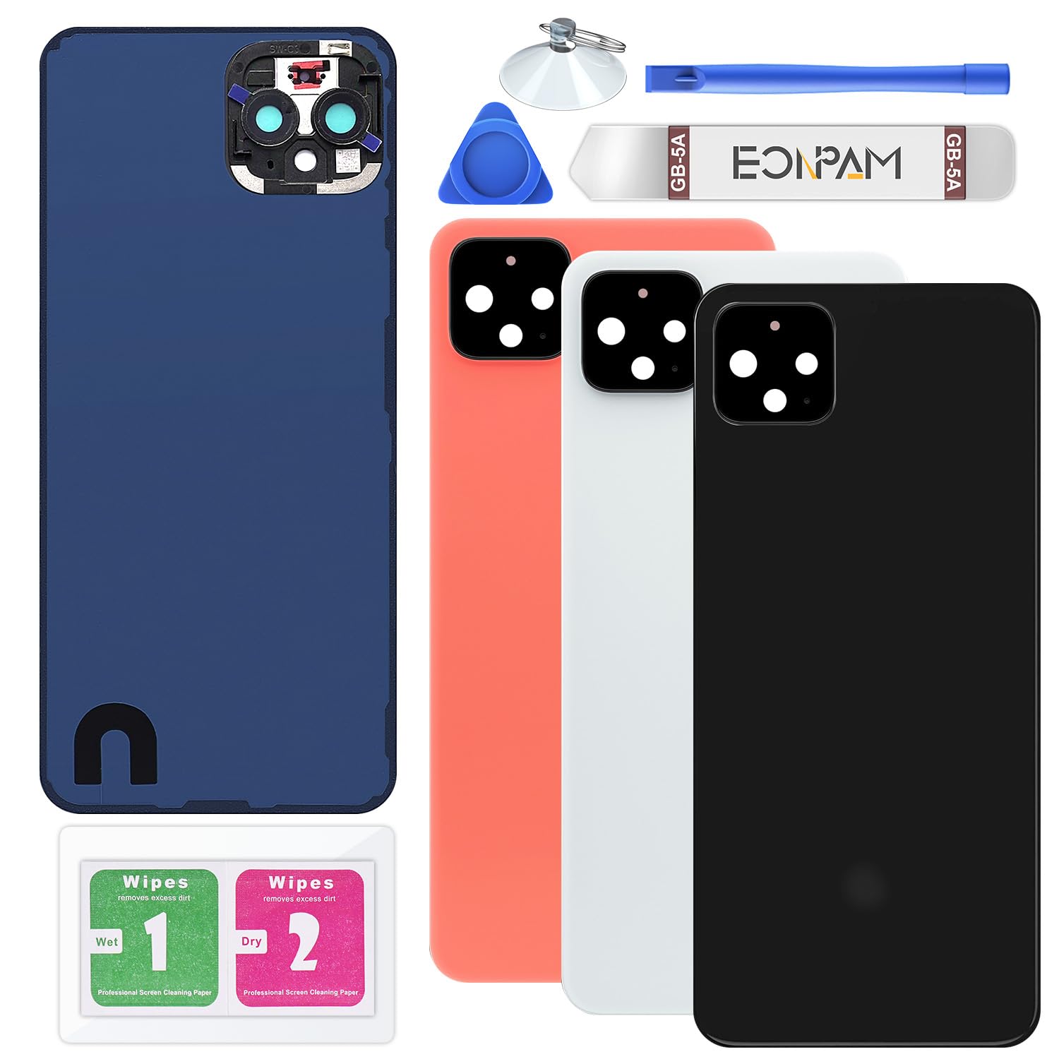 Eonpam Back Cover Glass for Google Pixel 4 XL Rear Glass Replacement with Camera Lens + Repair Kit Rear Housing (Just Black)