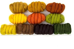 Revolution Fibers | Mixed Merino Wool Variety Pack | Perfect Wool Roving for Spinning, Needle Felting, Wet Felting, Weaving and Crafting (Autumn Leaves (Multicolored), 250 Grams)