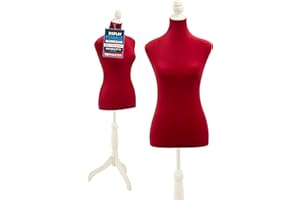 TOPMASTER Mannequin - Adjustable Height, Durable Foam and Canvas Construction, Wooden Base, Compact Shoulder Width, Lightweight, Versatile Display for Clothing and Accessories, Red