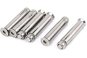 Aexit M6 Thread Nails, Screws & Fasteners 50mm Long Hex Socket Flat Head Expansion Anchor Nut & Bolt Sets Bolt 6pcs