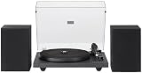 Crosley C62C Turntable HiFi System Record Player with Speakers, Adjustable Tonearm, Moving Magnet Cartridge, Bluetooth Receiver, 40W Per Channel, and Anti-Skate, Black