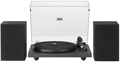 Crosley C62C Turntable HiFi System Record Player with Speakers, Adjustable Tonearm, Moving Magnet Cartridge, Bluetooth Receiver, 40W Per Channel, and Anti-Skate, Black
