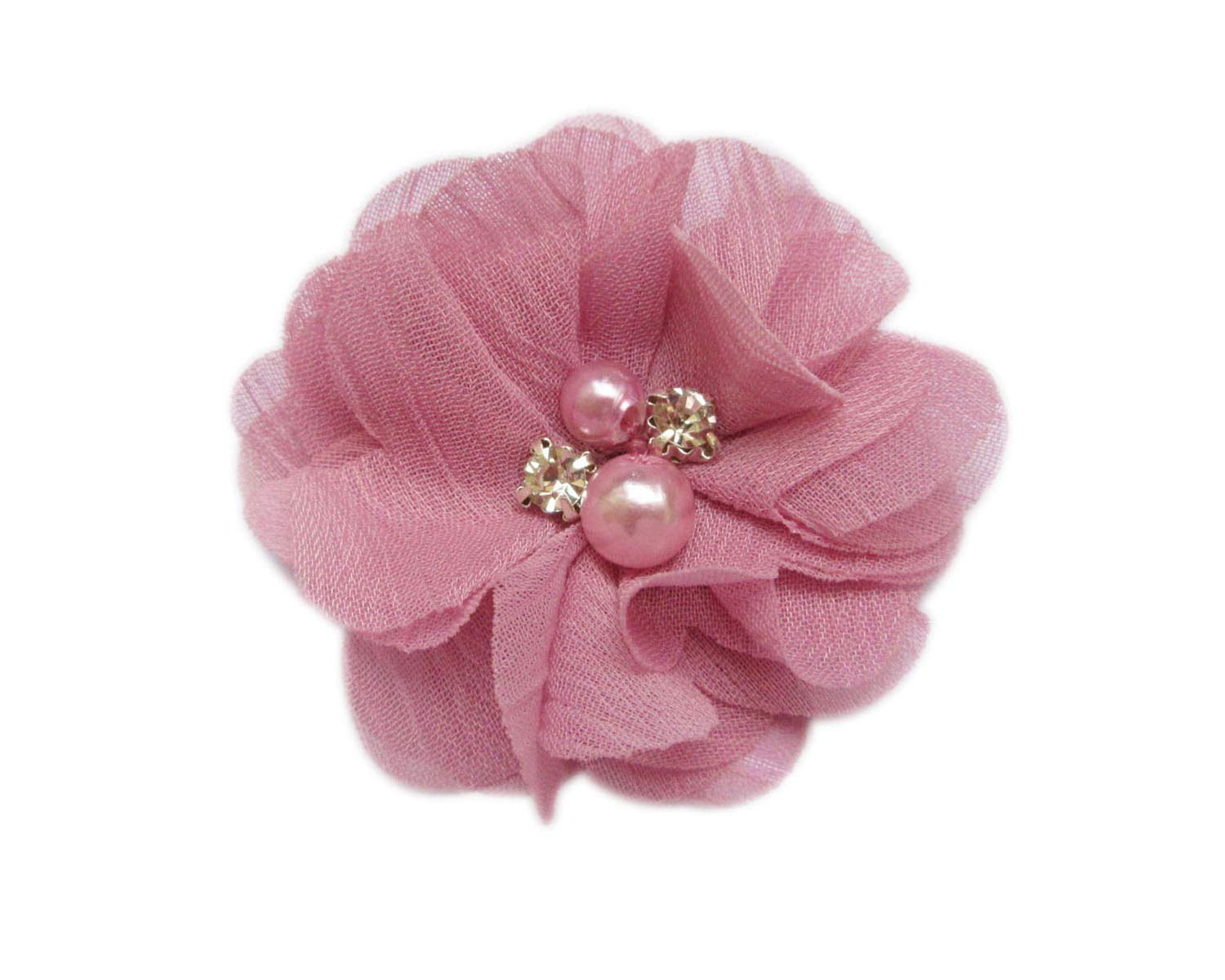 YYCRAFT Pack Of 20 Pieces Chiffon 2" Flower Rhinestone Pearl for craft projects (Dusty Pink)