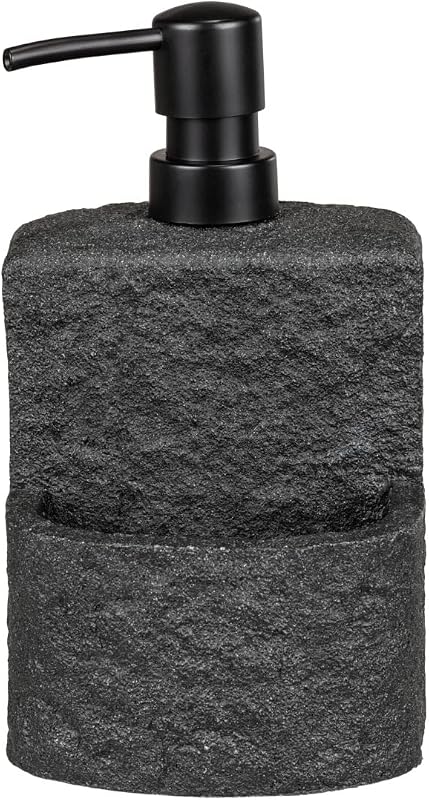Spülmittelspender Mod. Festival nachfüllbarer Seifenspender Steinoptik für die Küche mit Fach für Spülschwamm 380 ml 10,5 x 18 x 11 cm Schwarz