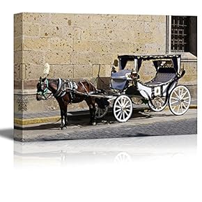 Horse Drawn Carriage Waiting for Tourists in Historic Guadalajara Jalisco Mexico - Canvas Art Wall Art - 12" x 18"