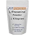 FitPowders L-Theanine Powder 100% Pure, Non-GMO, Vegan, Gluten Free Theanine Powder Supplement (Multiple Sizes) Mood and Cognitive, Stress Relief and Relaxation, Scoop Included (1 Kilogram)