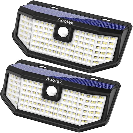 Aootek 120 Led Solar Outdoor Motion Sensor Lights Upgraded Solar Panel To 153 In2 And 3 Modessecurity Permanent On All Night Smart Brightness