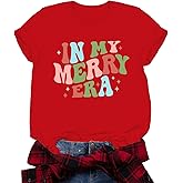 Valiri Christmas Shirts for Women in My Merry Era T-Shirts Merry Xmas Holiday Tee Tops