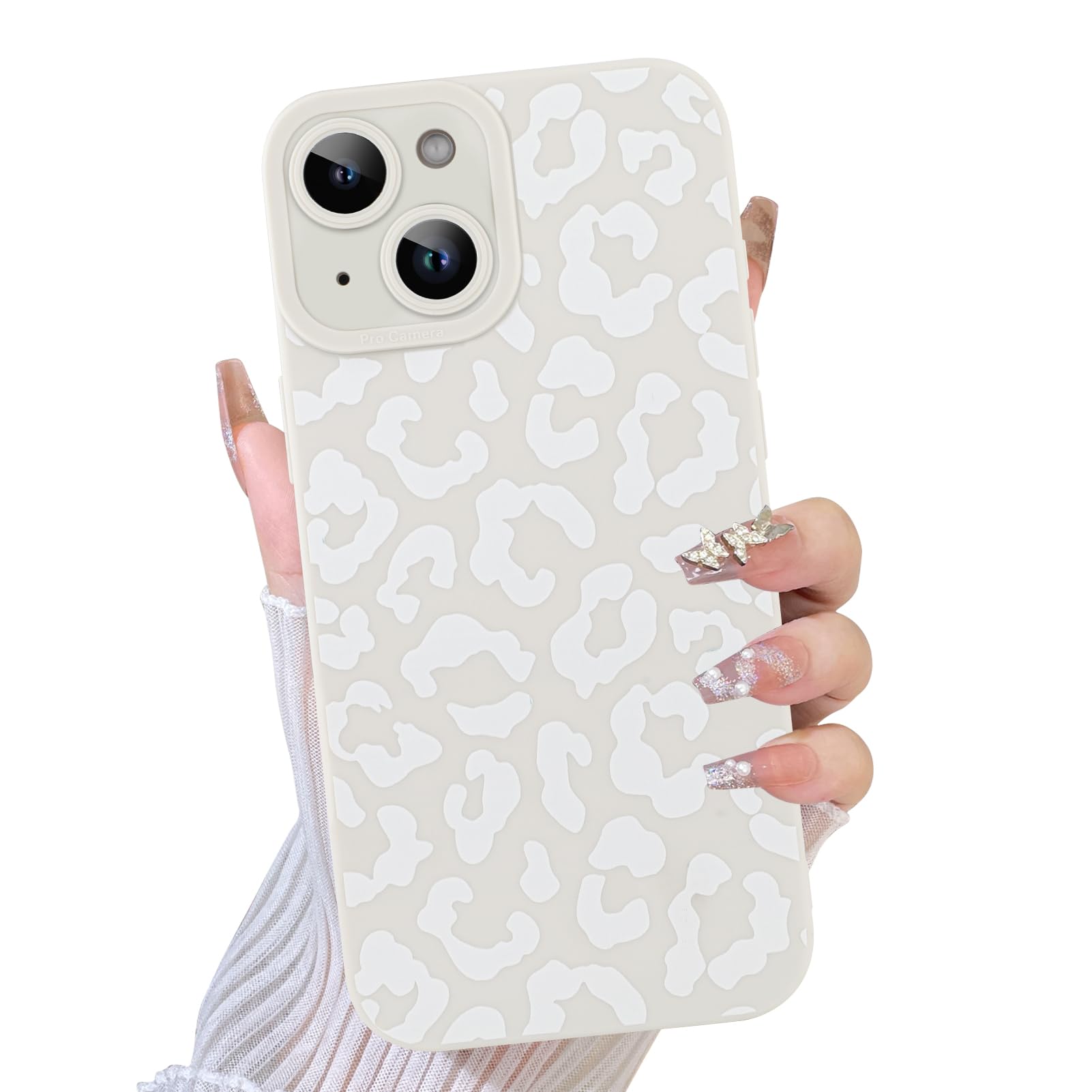 Photo 1 of TEAUGHT Compatible with iPhone 15 Case Cute Pattern White Leopard Print Cheetah Shockproof Silicone Phone Cover for Girls Women -White