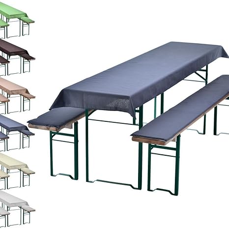 PROHEIM Auflagenset für Bierzeltgarnitur Uni Biertischdecke 240 x 90 cm (für 220 x 70 cm Biertische) + 2 gepolsterte Bierbank