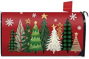 FBCOO Christmas Tree Red Mailbox Cover Magnetic Standard Size 20.5" x 18", Xmas Pine Trees Decorative Post Letter Box Wrap Decor, Winter Holiday Snowflake Garden Yard Outdoor Decoration