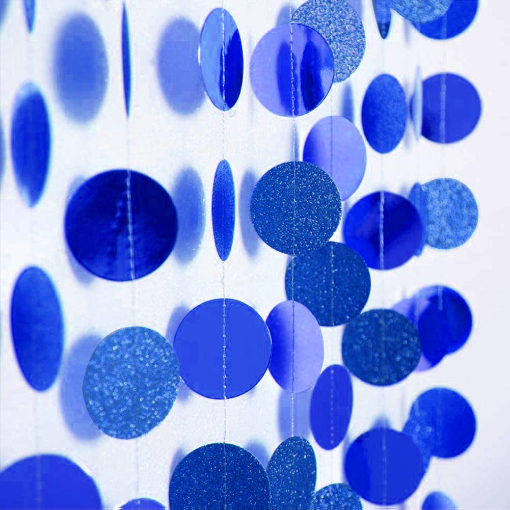 Cheerland Royal Blue Circle Dot Garland Glitter Blue Birthday Decorations Banner Hanging Streamers Photo Backdrop Party Decorations for Bday Bridal Shower Graduation Kids Party Decor Supplies
